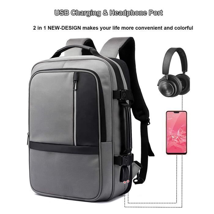 17.3 Pouces Sac à Dos Ordinateur Portable, Extensible TSA Étanche Sac à Dos  d'affaires avec Chargeur USB et Port de Casque (Gris) - Cdiscount Bagagerie  - Maroquinerie