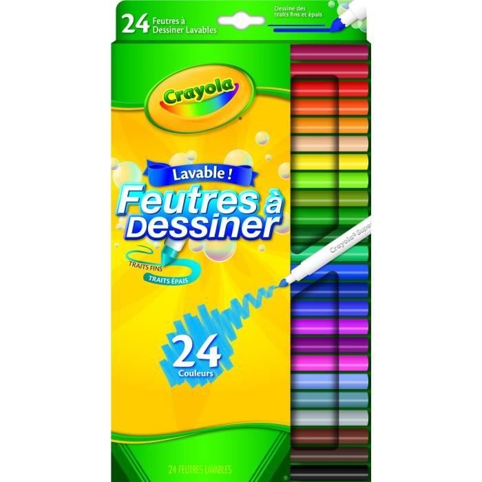 Crayola - 24 Feutres à Dessiner - Pointe Fine et Large - Mixte - A