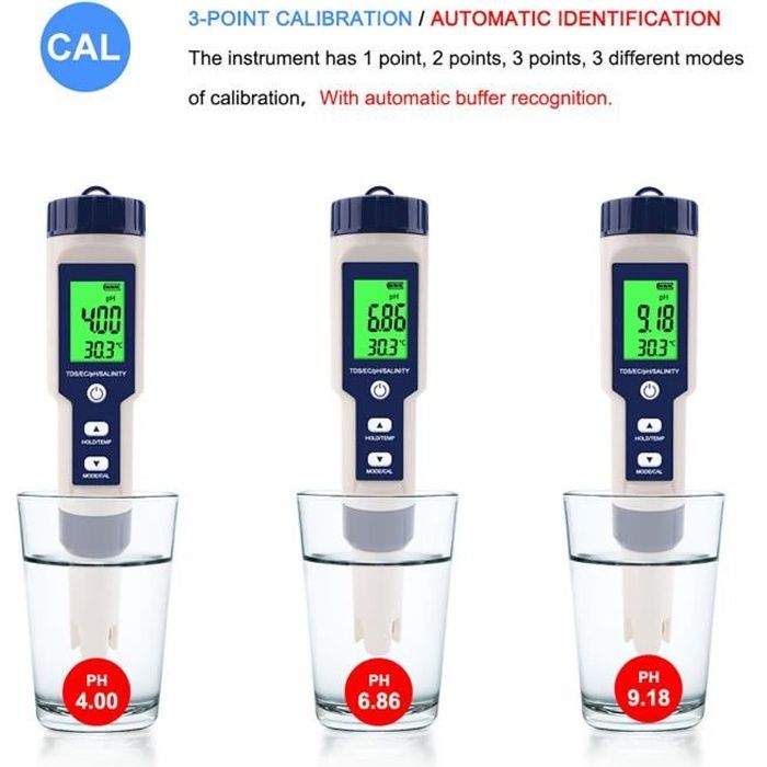 Testeur de qualité de leau - DUOKON - Multifonctionnel 5 en 1 - PH TDS EC Salinité Température
