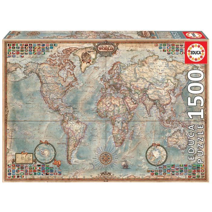 Puzzle EDUCA - 1500 pièces - Le Monde, Carte Politique