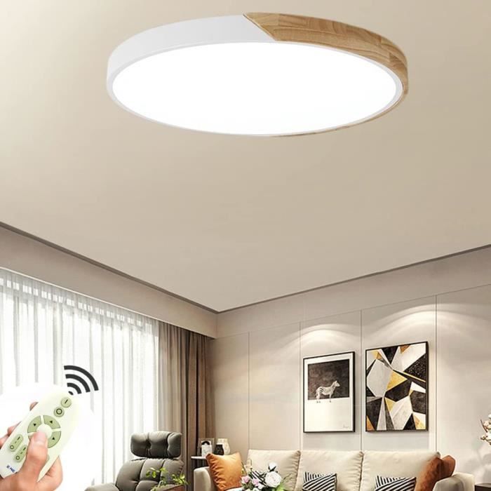 Plafonnier Led, 60W Lampe De Plafond Créatif Bois Chêne, Avec Dimmable