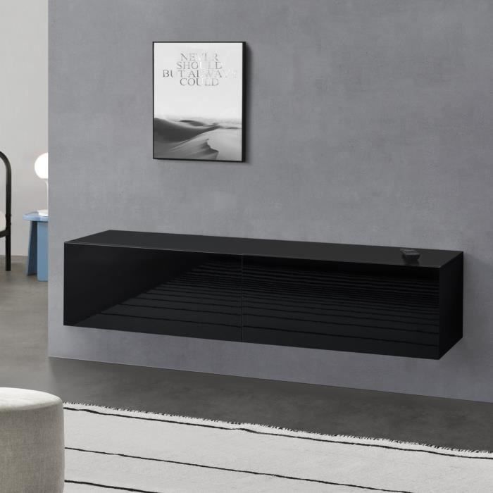 Meuble TV Evaton 140 x 33 x 30 cm noir brillant