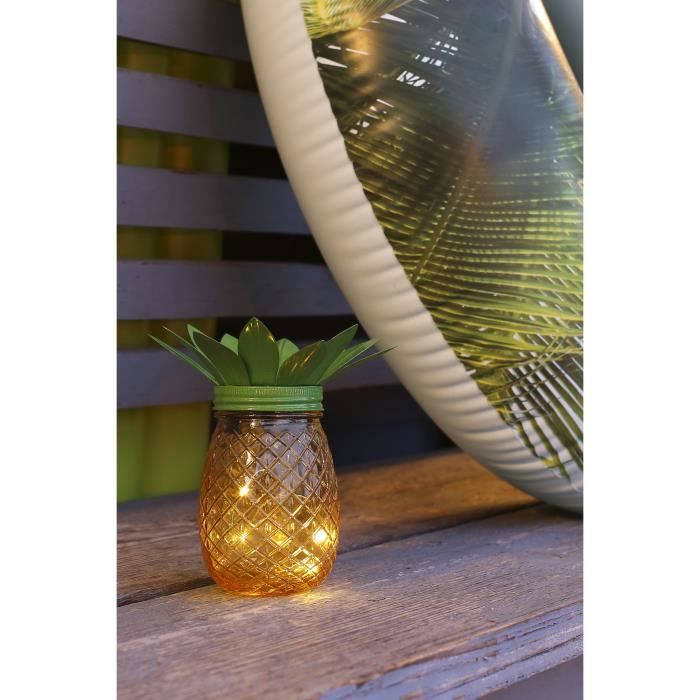 lampe solaire ananas - galix - métal/verre - 5 led - 8h d'éclairage