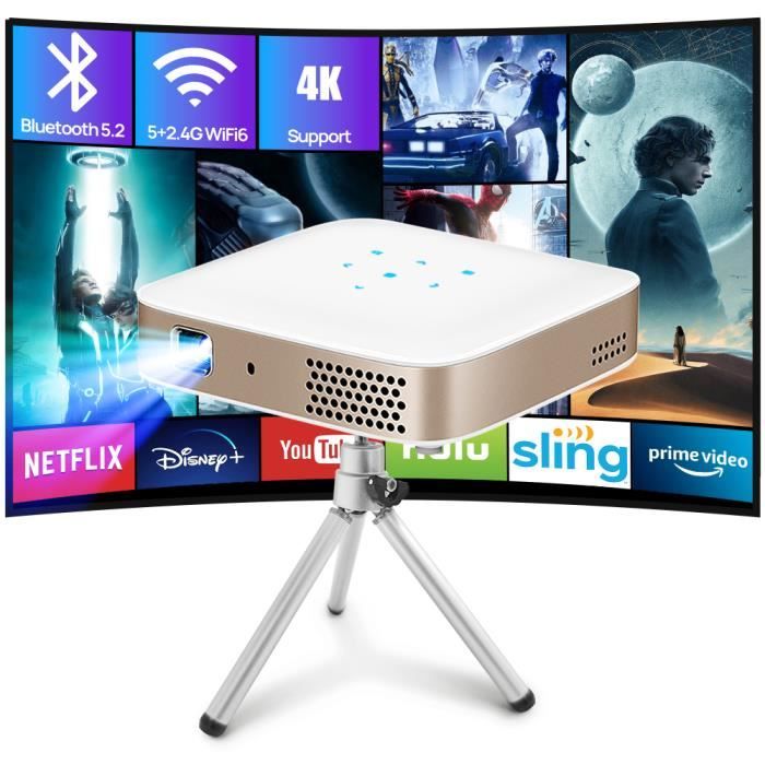 Vidéoprojecteur Portable Android TV 350 ANSI - 270° Rotation, WiFi6 Bluetooth 5.2, Home Cinéma