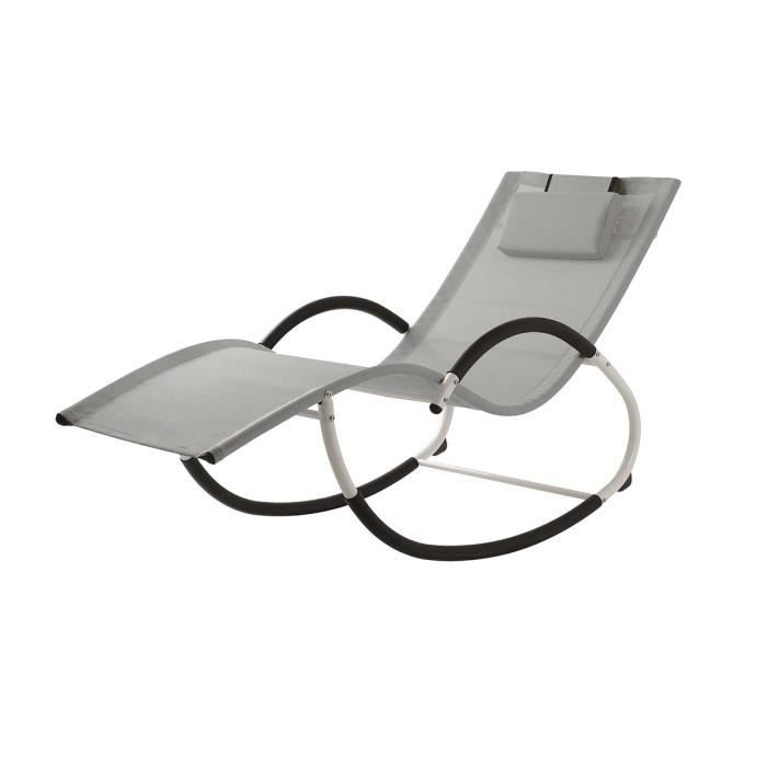 rocking chair en acier et textilène coloré gris perle 155 x 65 x 83 cm