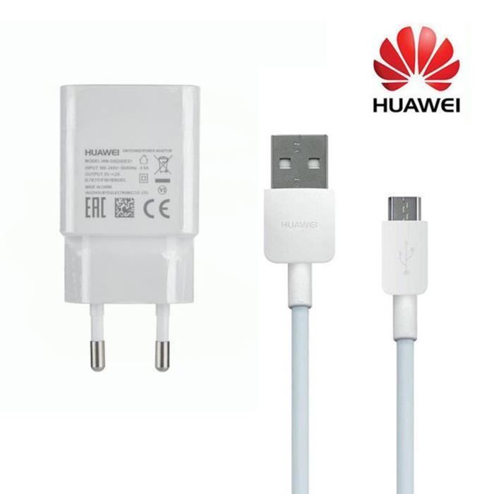 Chargeur Adaptateur secteur d'origine rapide pour Huawei P smart 2019 avec cable USB 5V 2A 1 Mètre Couleur Blanc