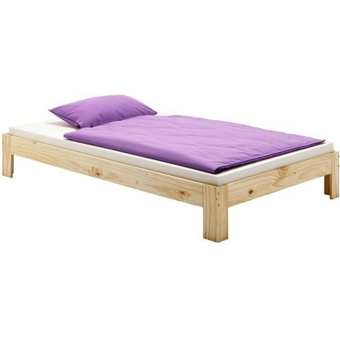 lit futon thomas couchage simple 90 x 200 cm 1 place / 1 personne, en pin massif vernis naturel