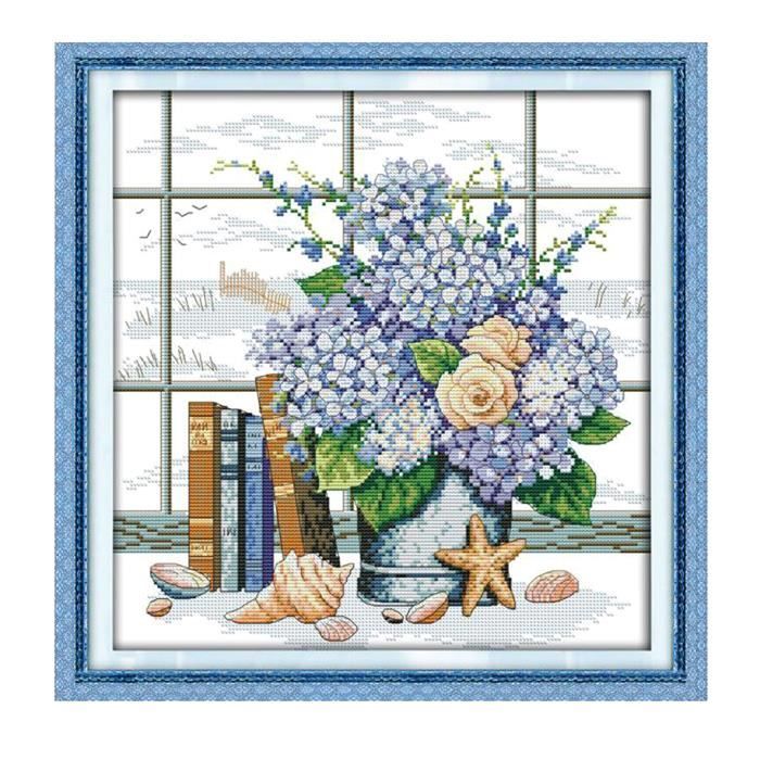 ENCOMAG Kit De Broderie Au Point De Croix Estampé 11CT 3 Brins Pré-imprimé Motif Fleurs Pour Filles Et Femmes 40 X 60 Cm