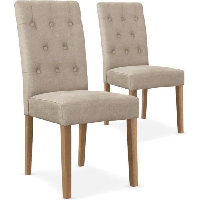 lot de 2 chaises capitonnées en tissu beige - menzzo - cecil - contemporain - design - salle à manger