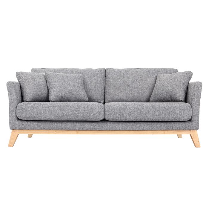 Canap&eacute; scandinave 3 places gris clair d&eacute;houssable pieds bois OSLO