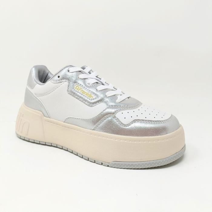 D. FRANKLIN Basket Court Basic Silver - D. FRANKLIN - Femme - Argent - Blanc - Plat - Lacets - Synthétique