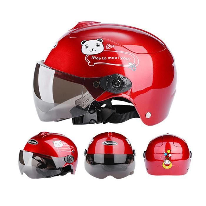 Casque Moto Scooter Enfant Casque Casque de Dessin Animé Demi Couverture Casque de Plein Air Casque de Sécurité -908-Rouge