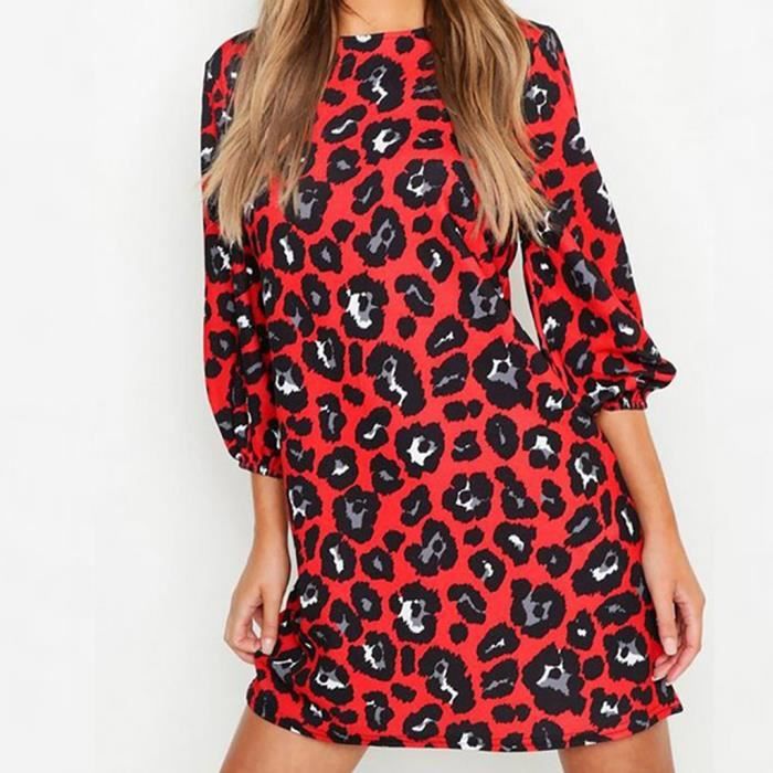 robe imprime leopard rouge