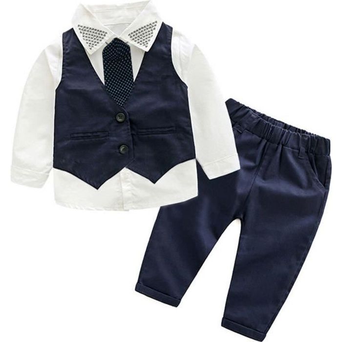 Costume Garcon Bebe Mariage Paques Eglise Vetements Manche Longue Blanc Bleu 3pcs Bleu Marine Cdiscount Pret A Porter