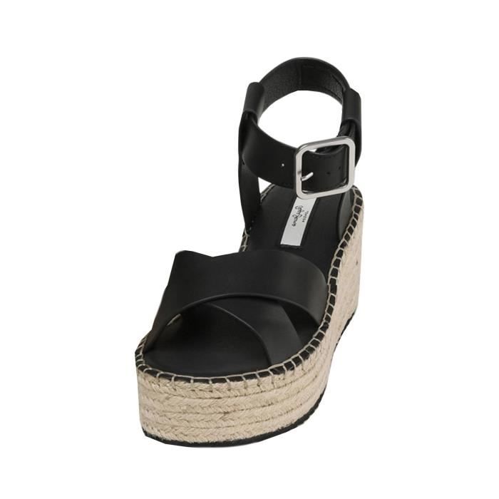 Compensees Femme PEPE JEANS Witney Ella Talon Compense Noir Effet Metallique Noir Cdiscount Chaussures