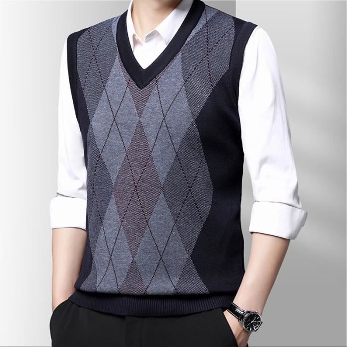 Gilet en Tricot Homme Argyle Losange sans Manches INSFITY Bleu