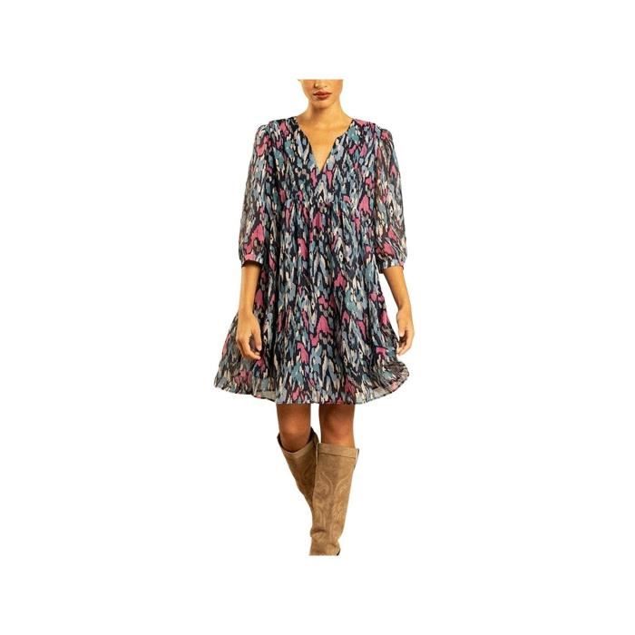 GRACE KARIN Robe Midi Femme Col V Manches 3/4 Coupe Trapèze - Fermeture Éclair