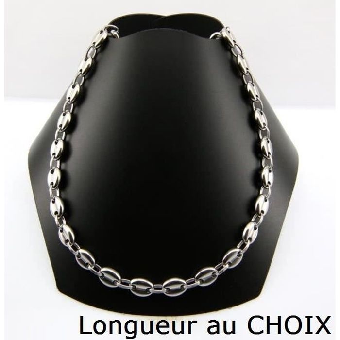 Longue chaine 70cm collier grain 2 café large 9mm pour homme en plaqué OR neuve