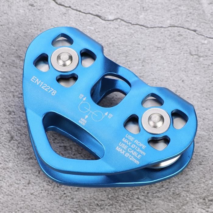 Omabeta poulie d'escalade 30KN double poulie tyrolienne chariot à câble de sauvetage équipement d'escalade sport outillage Bleu