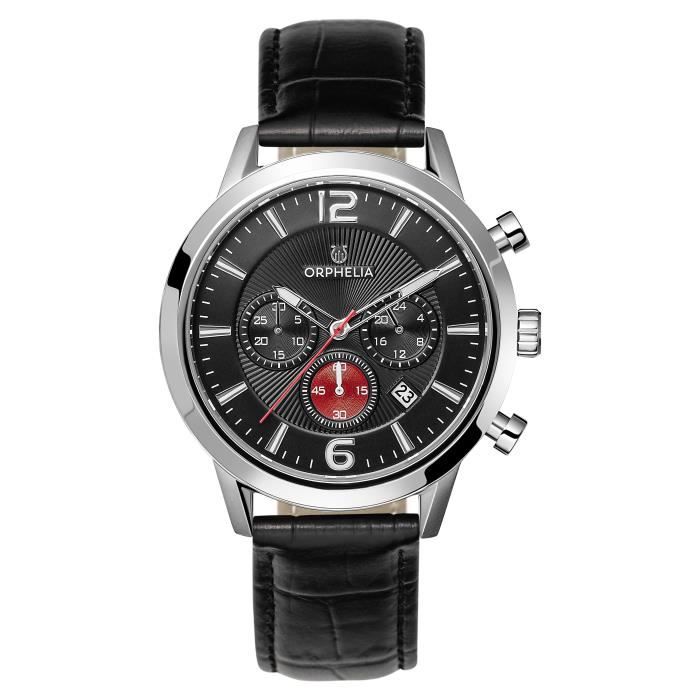 ORPHELIA - Montre Hommes - Quartz - Chronographe - Bracelet en Cuir - Noir - OR81802