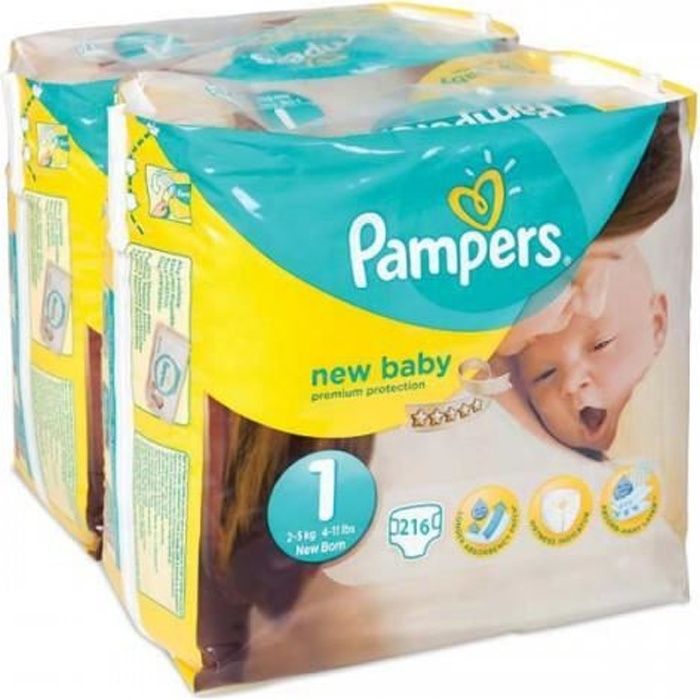 Couches Pampers Premium Protection Taille 1 (2-5kg) - Lot De 72, Indicateur D'humidité, Triple Protection