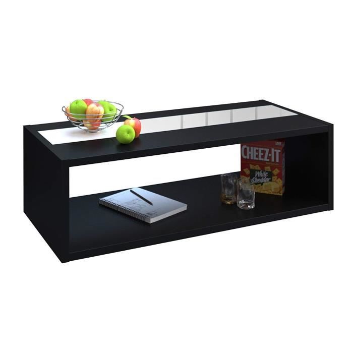 table basse contemporaine noir avec bandeau vitré - price factory - dann - design - a monter soi-même - verre
