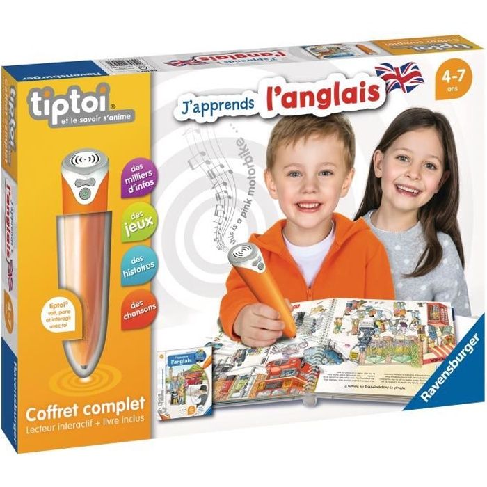 tiptoi® - Coffret complet lecteur interactif + Livre J'apprends l'anglais - Ravensburger - Jeu élect