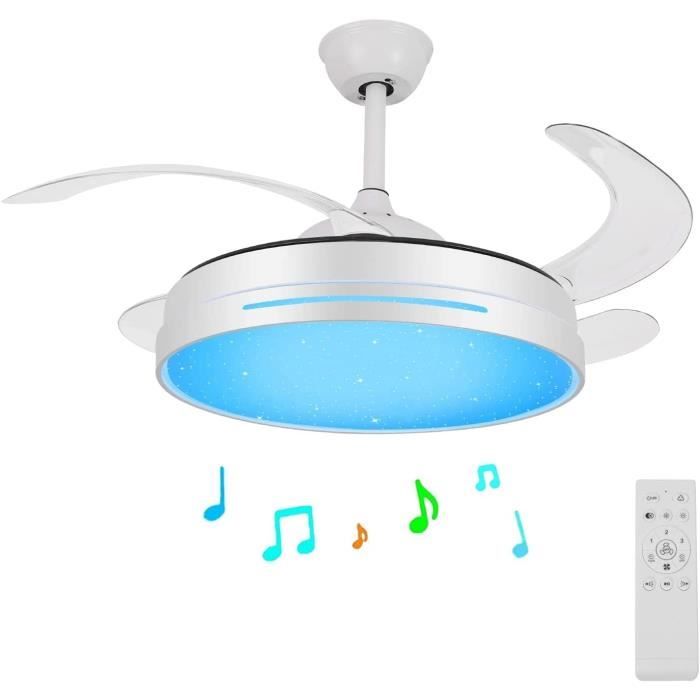 Ventilateur de plafond intelligent avec éclairage, télécommande/contrôle par App, Ventilateur de plafond de 54 cm avec haut-parleur, 3 vitesses | Leroy Merlin