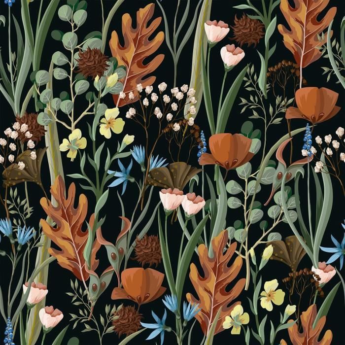 VEELIKE Papier Peint Tropical Noir Feuillage Papier Peint Adhesif Fleur