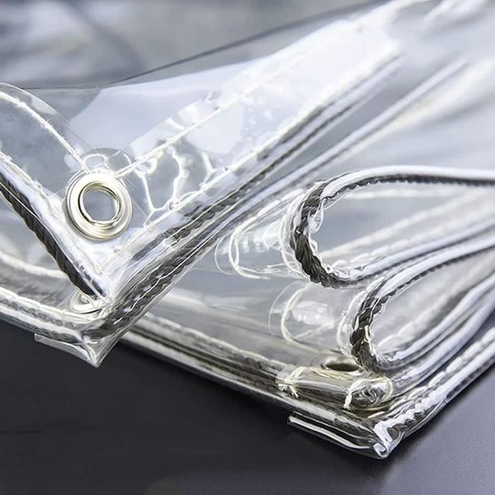 Bâche Transparente PVC 420g/m² - 1x2m - Œillets Tous Les 50cm - Imperméable Et Anti-UV
