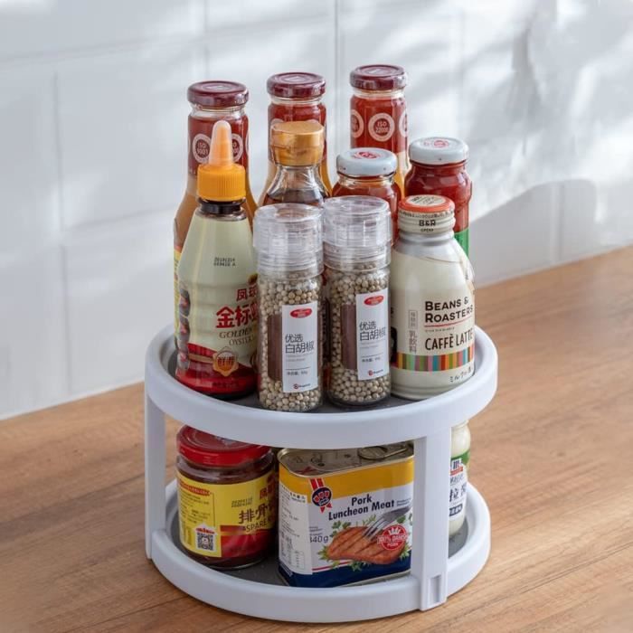 Organisateur Tournant 2 Niveaux 360° – Plateau Rond Plastique Pour Épices, Cuisine, Salle De Bain, Placard, Lazy Susan