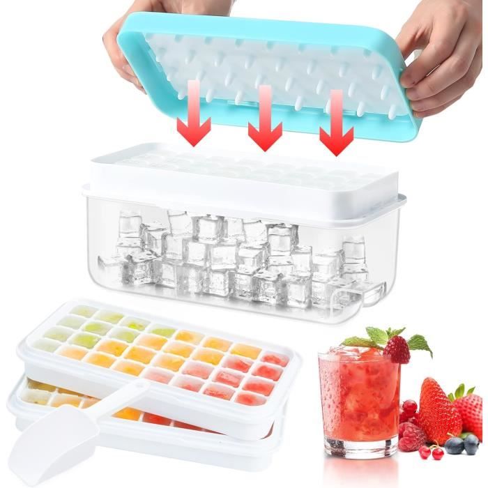 Lot De 64 Bacs à Glaçons En Silicone Avec Couvercle Et Boîte De Rangement - Sans BPA, Démoulage Facile - Double Couche Pour Congélateur, Pique-nique, Bar (Couleur Verte)