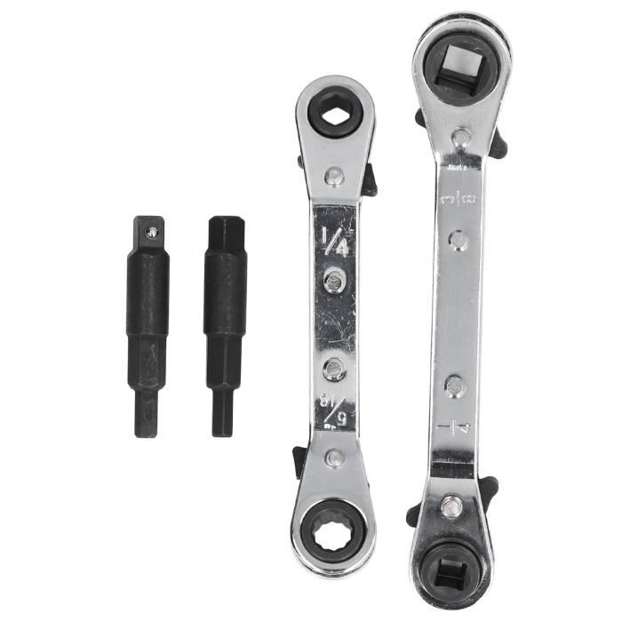 Clé à Cliquet Double Tête Pour Réfrigération - 4 Ouvertures (3/16", 1/4", 5/16", 3/8") - Longueur 14 Cm - 3