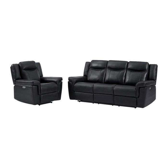 Canapé 3 places et un fauteuil relax électrique en cuir KENNETH - Noir