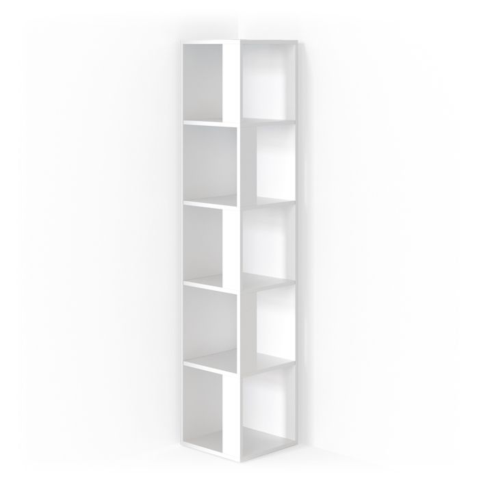 étagère en angle vicco lio blanche, étagère sur pied, bibliothèque, étagère murale, séparateur de pièce, 5 niveaux