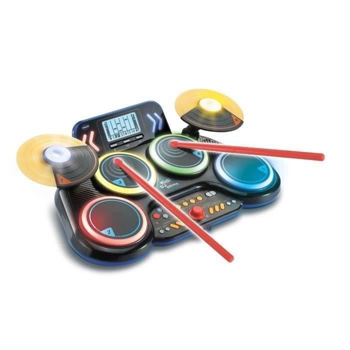 VTech Kidi DJ Drums Batterie Électronique Enfant avec Pads Lumineux Cymbales Baguettes Bluetooth Prise Jack pour Casque Apprentissages et Jeux Cadeau Enfant Dès Contenu en Français