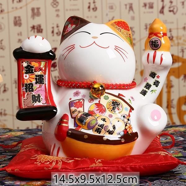 Maneki Neko Chat Chanceux 26 Cm – Céramique Dorée – Porte-bonheur Asiatique