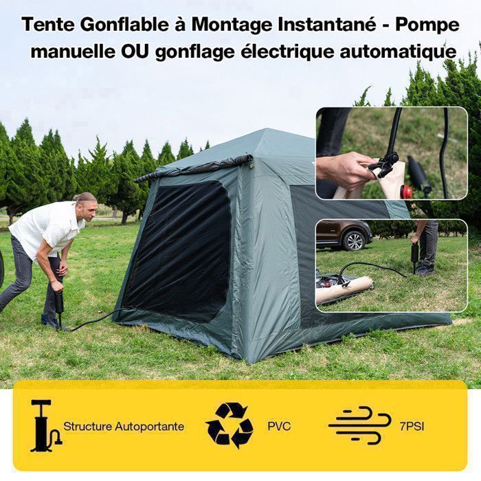 Tente Installation Rapide 2 Minutes Tente De Camping Gonflable 3-4 Personnes - Installation Rapide 2 Minutes Avec Pompe Intégrée Tente Oxford 210D étanche