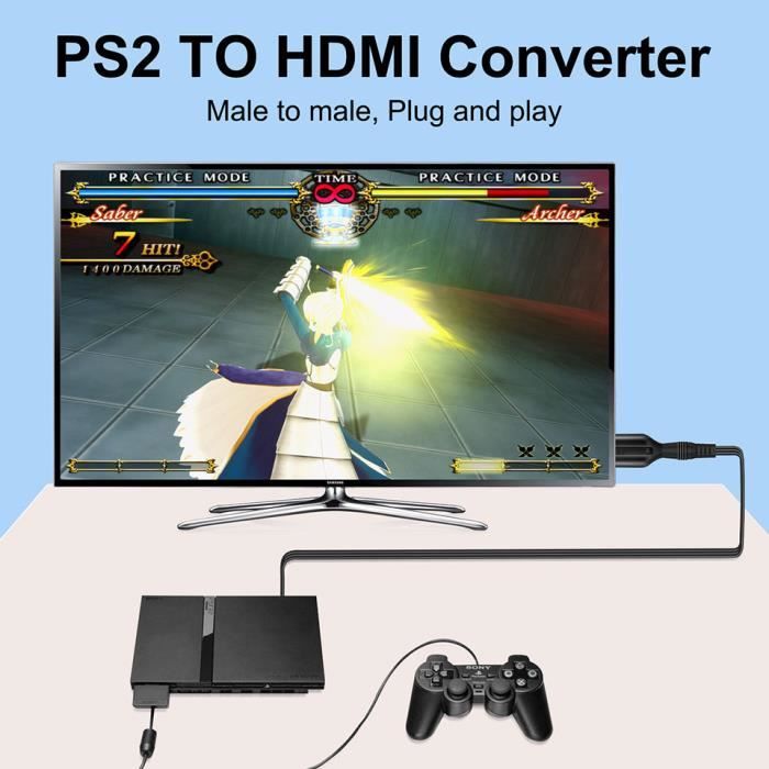 Noir-Adaptateur de convertisseur audio vidéo PS2 vers HDMI, 480i