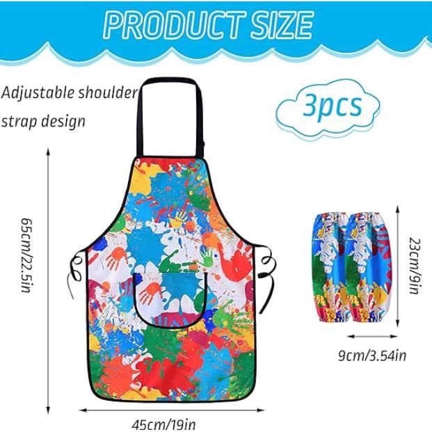 Tablier De Peinture Enfant Imperméable – PVC 100% Polyester – Manches Longues, Poche – Pour 1 à 14 Ans – Lavable Et Réutilisable