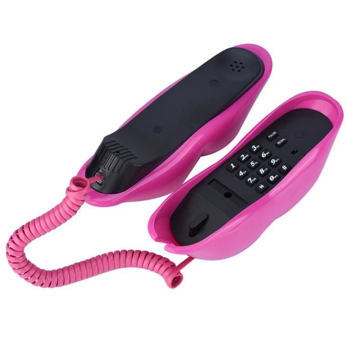 Téléphone fixe mini téléphone rouge rose rose lèvres embrasser téléphones  portables filaires pour enfants dame maison téléphone fixe chambre