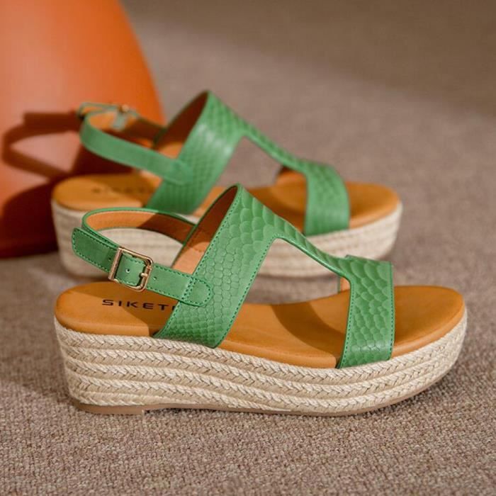Sandales compensées vertes femme deals