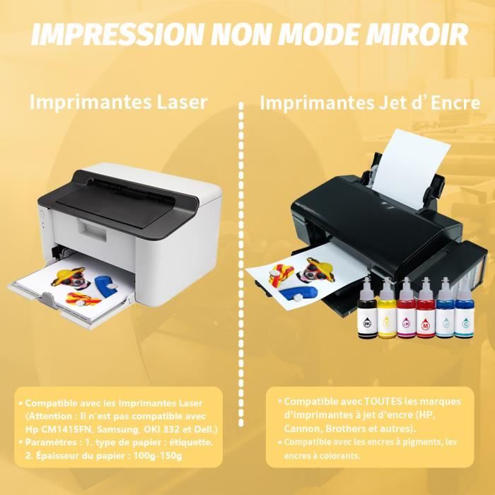 Papier transfert Transfert textile thermocollant Papier transfert pour  imprimante Papier thermocollant à imprimer Feuille transfer - Cdiscount  Informatique