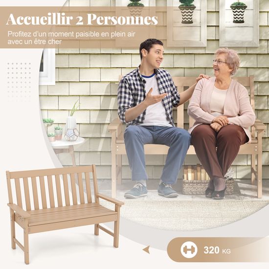 Banc De Jardin 2 Personnes En HDPE - 132x65x91 Cm, Charge 320 Kg, Résistant Aux Intempéries - Pour Terrasse, Balcon, Parc (noir, Gris, Blanc, Naturel)
