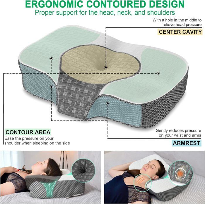 Oreiller Cervical Mémoire De Forme Ergonomique - Anti-ronflement, Pour Dormeurs Côté/dos - Housse Lavable