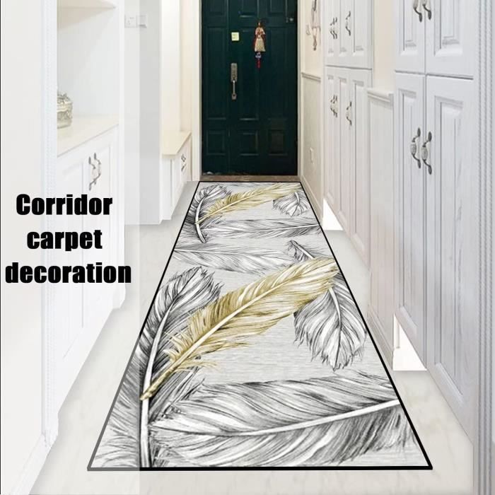 Tapis De Couloir Long 80x400cm UFAMILUK - Lavable Antidérapant, Design Moderne Traditionnel Beige Gris Marron