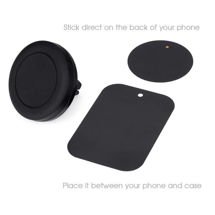 Support Magnétique Voiture Universel Noir - Fixation Grille D'aération, Rotation 360°, Aimant Puissant Pour Téléphone - 7