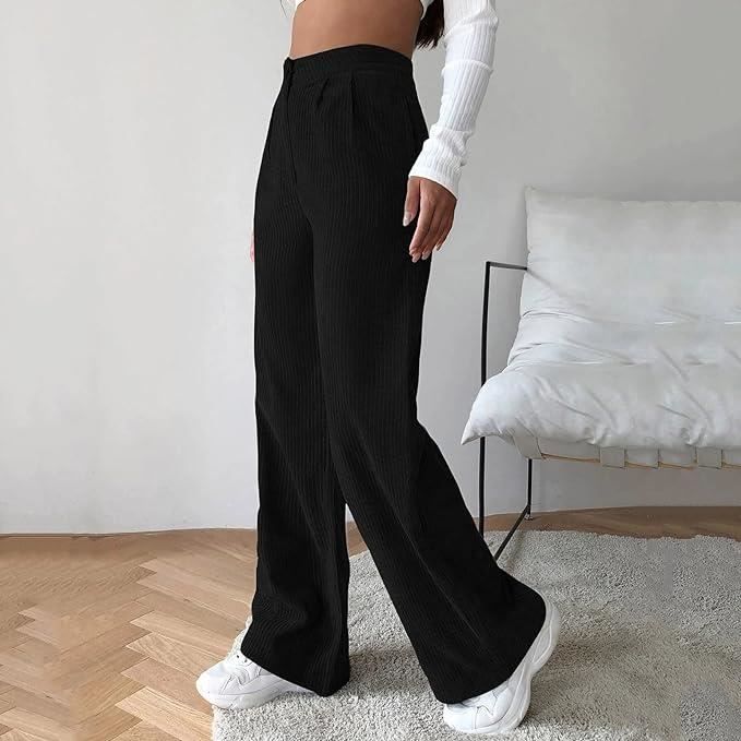 Pantalon Femme Droit Côtelé Pantalon Femme Chic Et Elegant Fluide Large Pantalon  Femme Hiver Taille Ample Habillé Stylé Jogging Noir - Cdiscount  Prêt-à-Porter