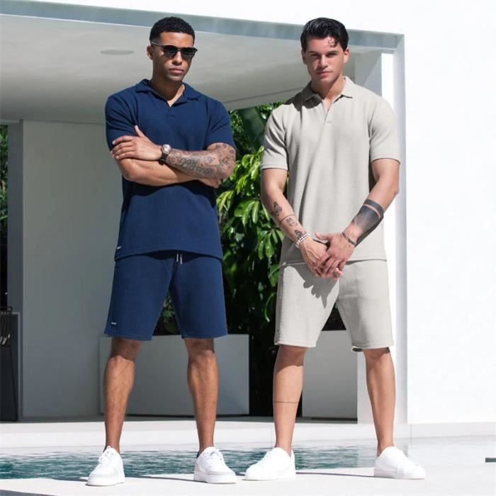 Ensemble Débardeur Imprimé Lettres Et Short Pour Hommes, Tenue D'été