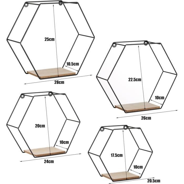 Walasis Étagères Murales Noir Étagères Murales Etagere Murale Hexagonal Lot De 4 Etagères Murales Metal Decoration Murale